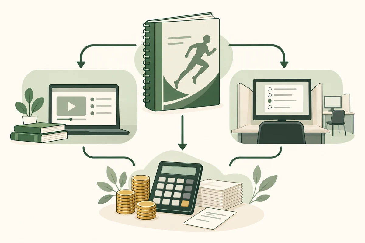 A certification budget checklist comparing study packages and an accredited exam